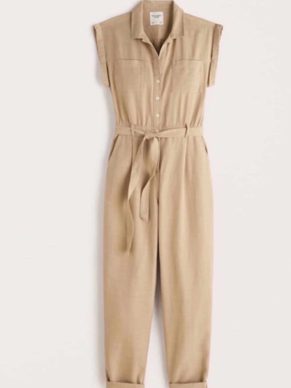 NWT ($100) Abercrombie & Fitch Tan Button-Front Utility Jumpsuit Sz S - Picture 2 of 10